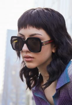 Günstiges Gucci || Knirps Geschäft 18 Gucci Sonnenbrille - Black/green/brown - Damen